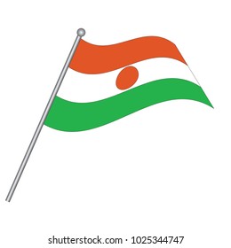 Niger flag. The national flag of Niger on a pole. The waving flag. The sign and symbol of the country. Realistic vector on white.