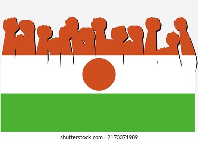 Niger flag with raised protest hands vector, country flag logo, Niger protesting concept, flat design, against idea