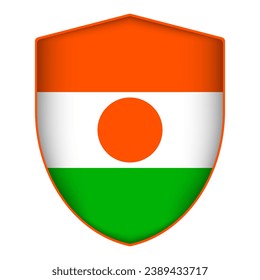 Niger flag in shield shape. Vector illustration.