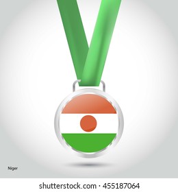 Niger Flag in Silver Medal. Vector Illustration. RIO Olympic Game silver Medal. Vector Illustration