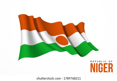 Niger flag state symbol isolated on background national banner. Greeting card National Independence Day of the Republic of the Niger. Illustration banner with realistic state flag.