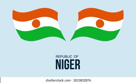 Símbolo del estado de la bandera nigerina aislado en una bandera nacional de fondo. Tarjeta de saludo Día Nacional de la Independencia de la República del Níger. Cartel de ilustración con bandera de estado realista.