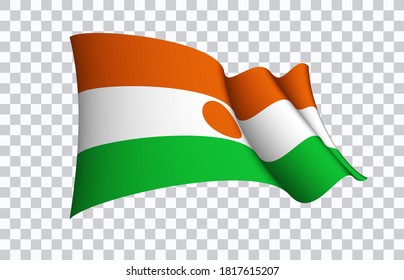 Niger flag state symbol isolated on background national banner. Greeting card National Independence Day of the Republic of the Niger. Illustration banner with realistic state flag.