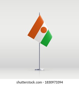 Niger flag state symbol isolated on background national banner. Greeting card National Independence Day of the Republic of the Niger. Illustration banner with realistic state flag.