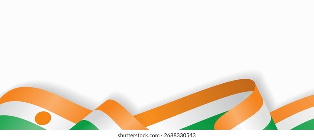 Diseño de fondo abstracto de cinta ondulada estilizada de la bandera de Níger. Ilustración vectorial.