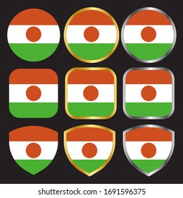 niger flag vector icon set with gold and silver border