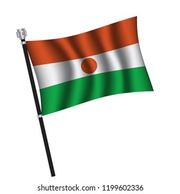 Niger flag , flag of Niger waving on flag pole, vector illustration EPS 10.