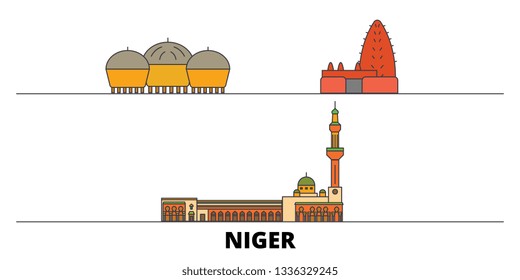 Niger flat landmarks vector illustration. Niger line city with famous travel sights, skyline, design. 