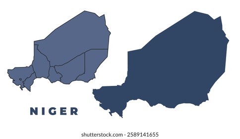 Niger flat and outline vector map set