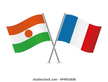 Niger and France flags. Vector illustration.