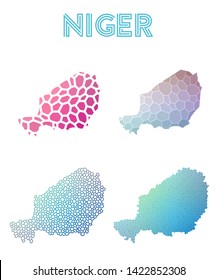 Niger geometric polygonal, mosaic style maps collection. Modern design for your infographics or presentation.