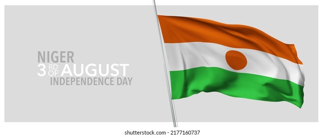 Niger happy independence day greeting card, banner with template text vector illustration. Nigerian memorial holiday 3rd of August design element with 3D flag with stripes