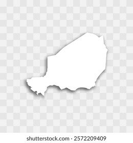 Niger high detailed vector representation of country silhouette. White color on transparent background with dropped shadow. For educational, decorative, or informational use.