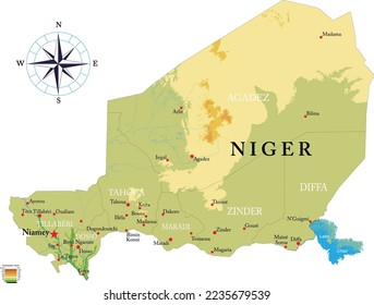 Niger highly detailed physical map