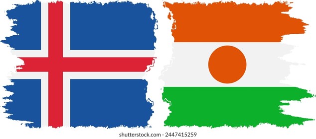 Niger and Iceland grunge flags connection, vector