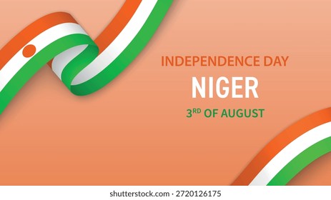 Banner des Niger Independence Day mit Flaggenband und patriotischem Hintergrunddesign.