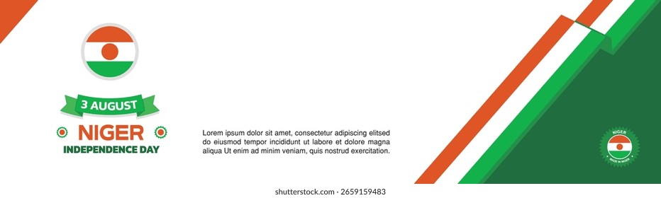  niger Independence Day Design, August 3rd design element template with waving ribbon flag on the right, niger map and flag