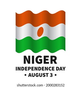 Niger Independence Day lettering with flag. National holiday celebrate on August 3. Easy to edit vector template for typography poster, greeting card, banner, flyer, sticker, postcard, etc.