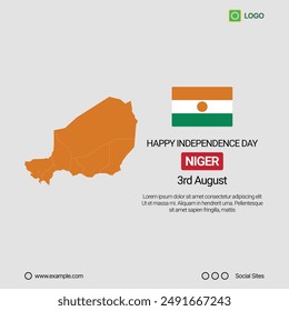 Niger Independence Day Social Media Banner, Editable Vector Design with Map and Flag