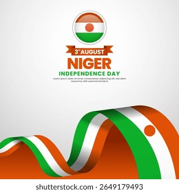 Niger independence day Square banner background with waving ribbon flag