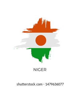 Niger ink brush cross calligraphy grunge flag. Nation product rubber stamp icon isolated on white background with text. Vector illustration