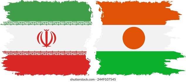Niger and Iran grunge flags connection, vector