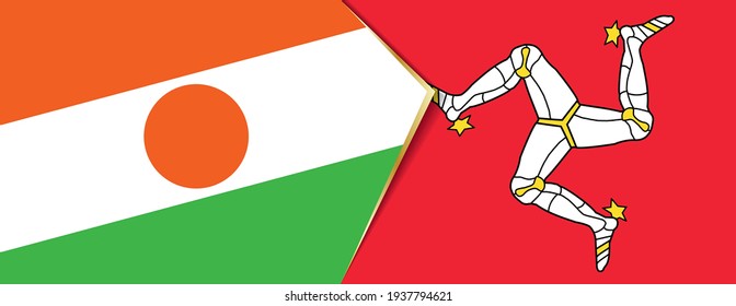 Niger and Isle of Man flags, two vector flags symbol of relationship or confrontation.
