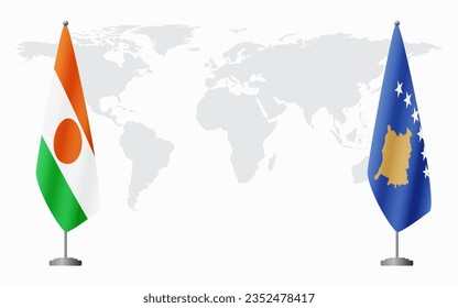 Niger and Kosovo flags for official meeting against background of world map.