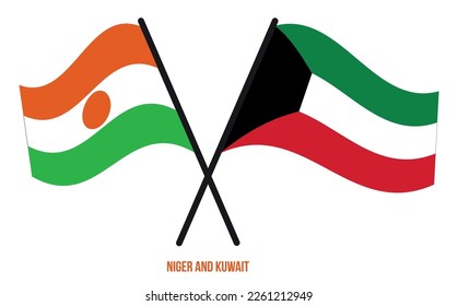 Niger- und Kuwait-Flaggen überquert und schwingen flatter Stil. Offizieller Anteil. Korrigieren Sie Farben.