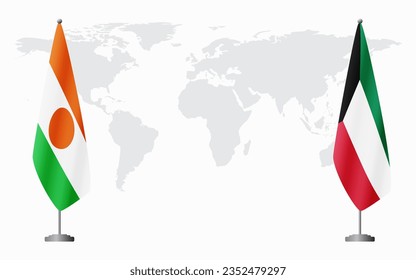 Niger and Kuwait flags for official meeting against background of world map.