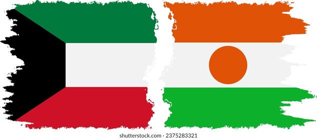 Niger and Kuwait grunge flags connection, vector