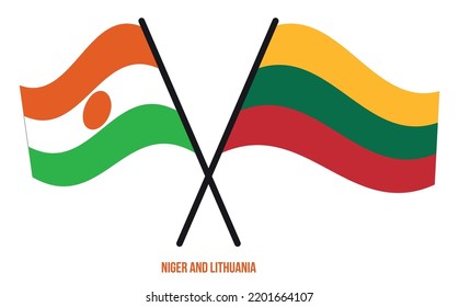 Niger and Lithuania Flags Crossed And Waving Flat Style. Official Proportion. Correct Colors.