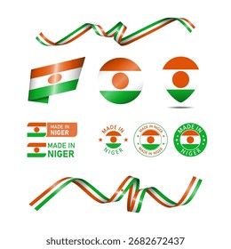 Niger made in logo. Set of design flags label icon, stripes, ribbons