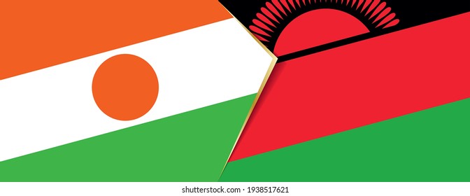 Niger and Malawi flags, two vector flags symbol of relationship or confrontation.