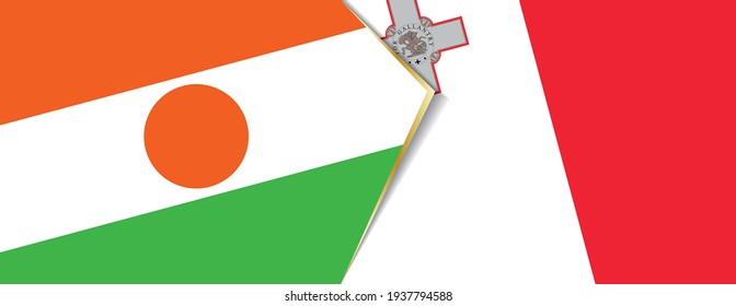 Niger and Malta flags, two vector flags symbol of relationship or confrontation.