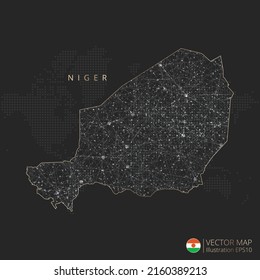 Mapa nigerino abstracto de malla geométrica concepto de luz poligonal con líneas de contorno de color negro y blanco países y puntos sobre fondo oscuro. Ilustración vectorial.