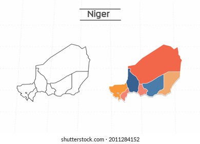 Niger map city vector divided by colorful outline simplicity style. Have 2 versions, black thin line version and colorful version. Both map were on the white background.