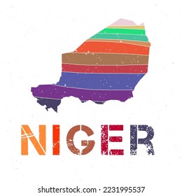 Niger map design. Shape of the country with beautiful geometric waves and grunge texture. Captivating vector illustration.