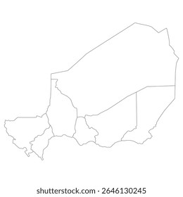 Niger map divided seven regions. Map of Niger regions in white color