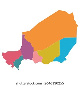 Niger map divided seven regions  in multicolor