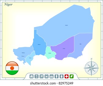 Niger Map with Flag Buttons and Assistance & Activates Icons Original Illustration