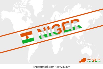 Niger map flag and text illustration, on world map