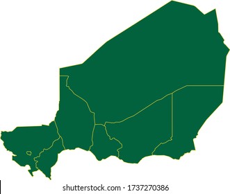 Niger map in green color and yellow border on white background. Vector illustration.