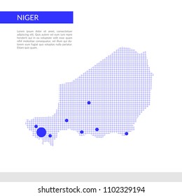 Niger map infographics background, blue grid and dots.