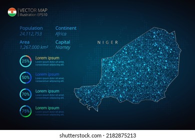 Niger map infographics vector template with abstract geometric mesh polygonal light concept on blue background. Template for diagram, graph, presentation and chart.