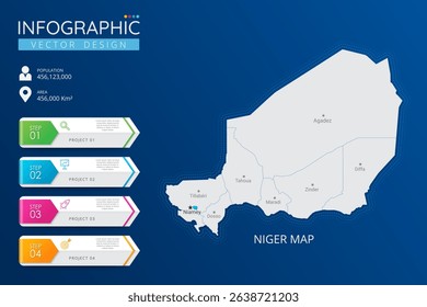 Niger map with location pointer marks. High detailed country map with division, cities and capital infographic template. Vector illustration EPS10