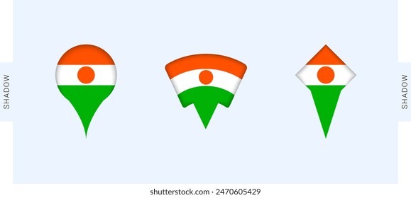 In: Niger Map Markers Set. Perfekt für Projekte rund um Niger, Reisen, Geografie und internationale Repräsentation. Vektorgrafik Kollektion.
