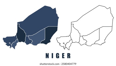 Niger map regions border outline vector set