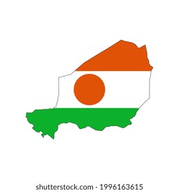 Niger map silhouette with flag on white background