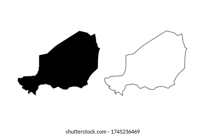 Niger map silhouette line country Africa map illustration vector outline African isolated on white background